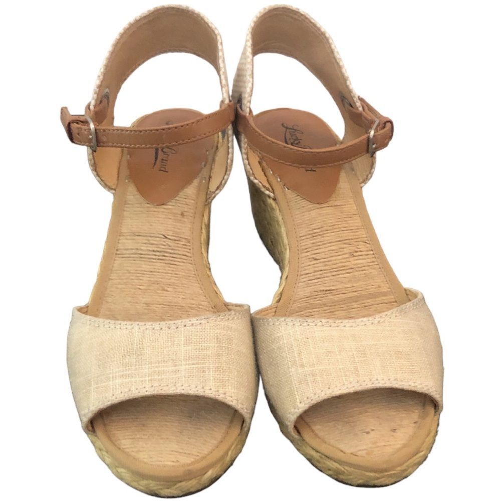 Lucky Brand Women’s Wedge Sandals Size 9 Beige Espadrille Ankle Strap Peep Toe - Picture 3 of 13